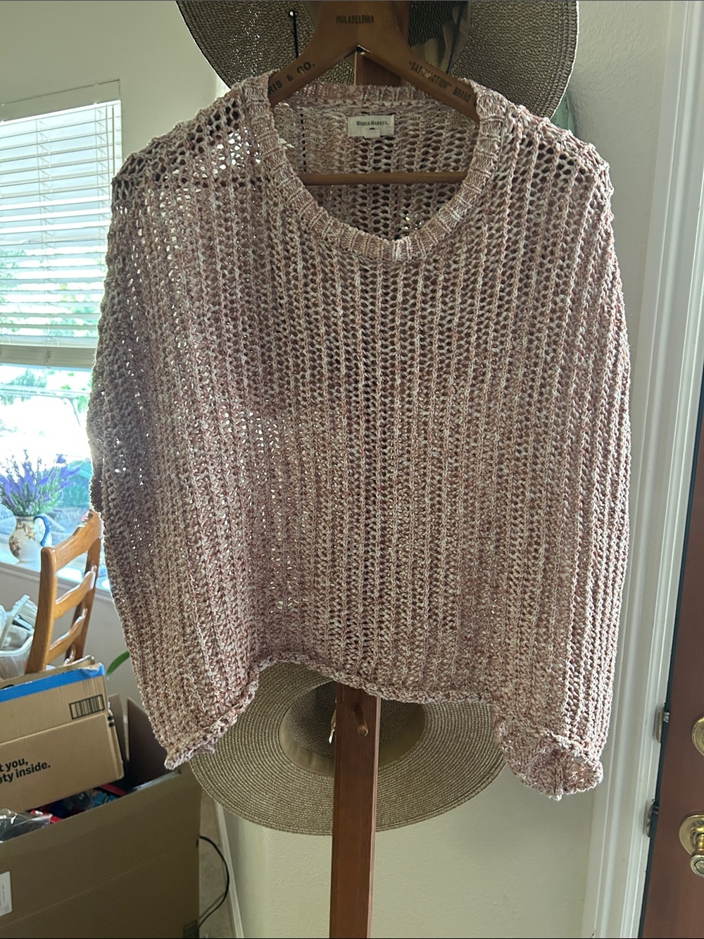 Cost Plus World Market Blush Pink Open-Weave Scoop Neck Sweater